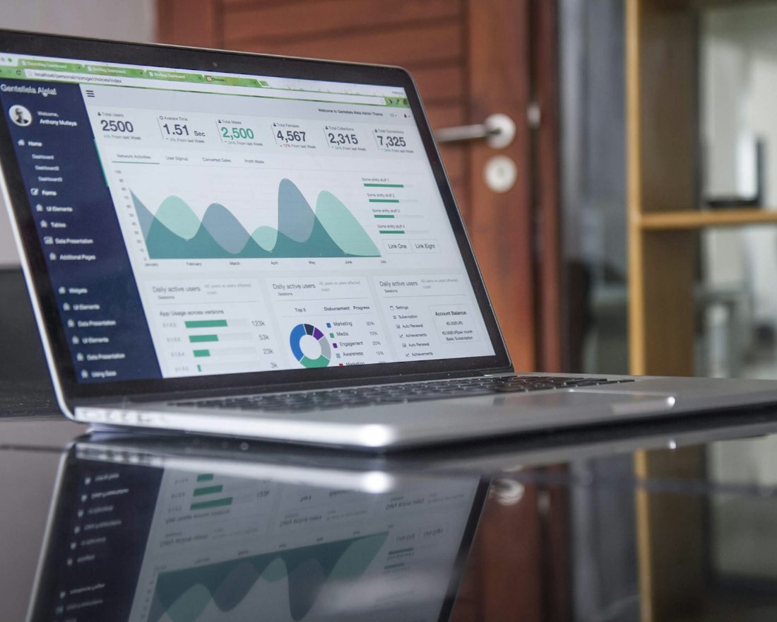 Business intelligence dashboards on a laptop
