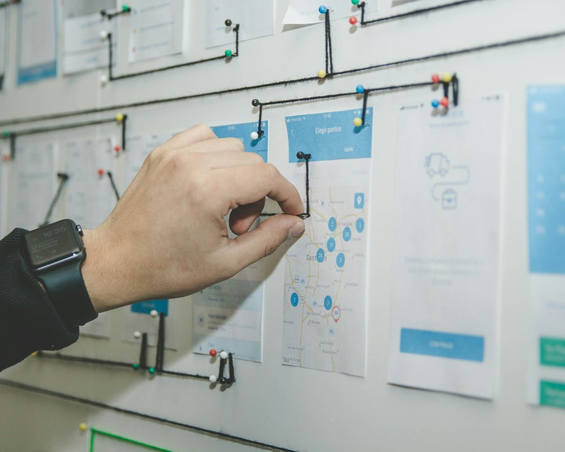 Project plan pinned to a wall board